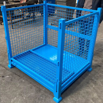 Heavy-duty, durable, corrosion-resistant and stackable steel pallet cage for efficient warehouse and industrial storage.
