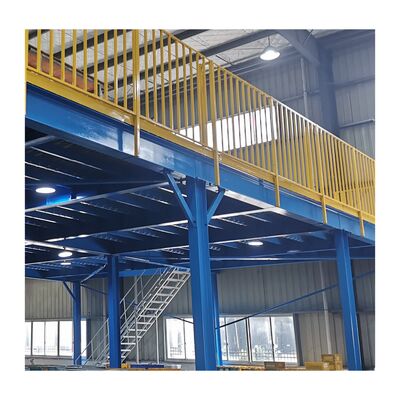 Integrated System of Industrial Mezzanine Floors and Steel Platforms with Vertical Warehouse Stacking Racks