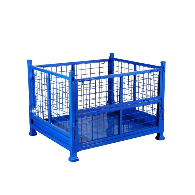 Cost-effective foldable and stackable container, goods and storage equipment in mesh form for storage.